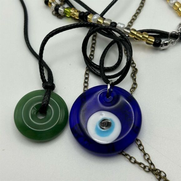 Bohemian Layered Chunky 5-Piece Necklace Set with Gemstone & Evil Eye Pendants - Picture 6 of 10